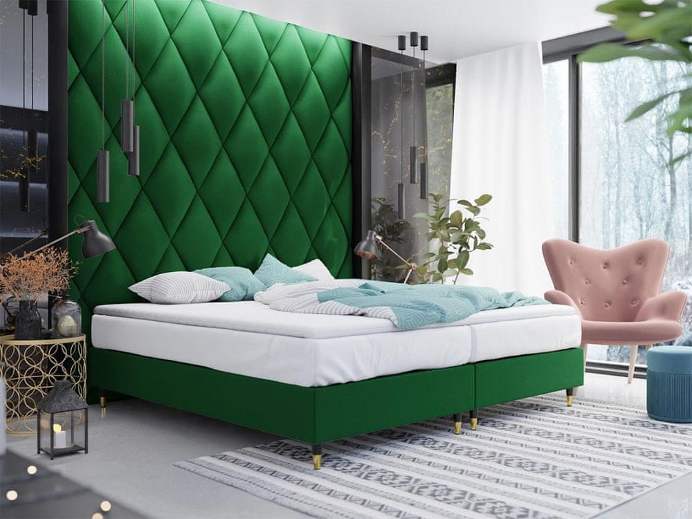 Veneti Manželská čalúnená posteľ s matracom 160x200 NECHLIN 5 - zelená