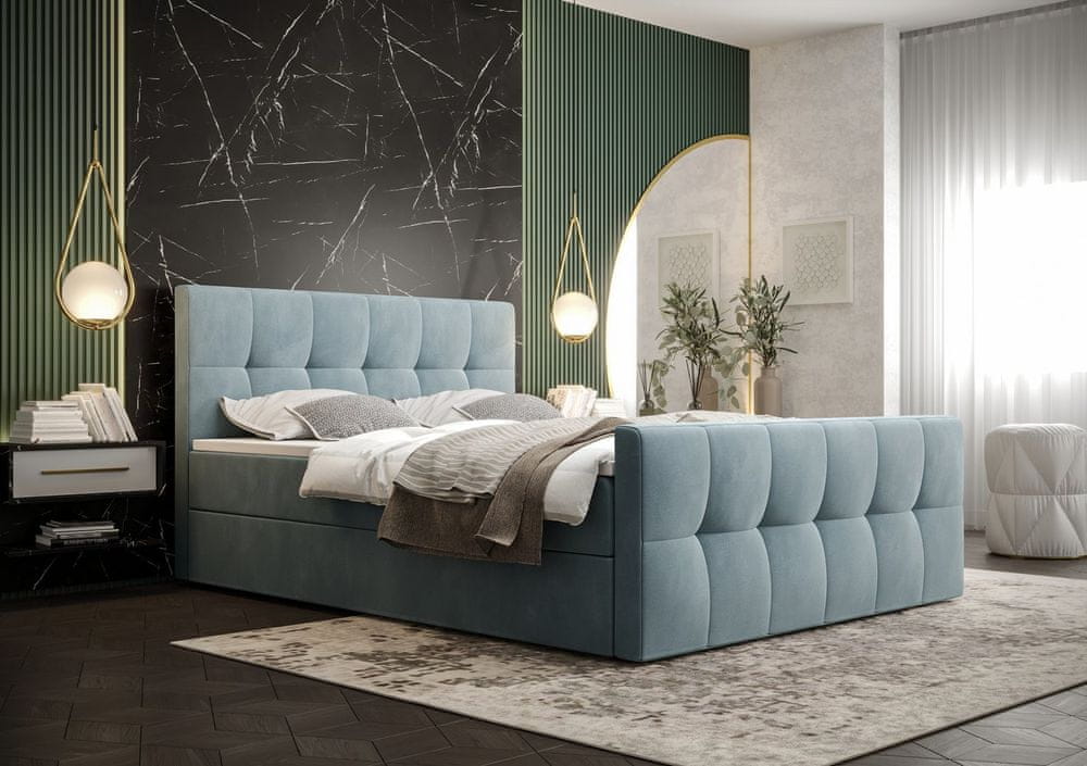 Veneti Elegantná manželská posteľ ELIONE - 160x200, svetlo modrá