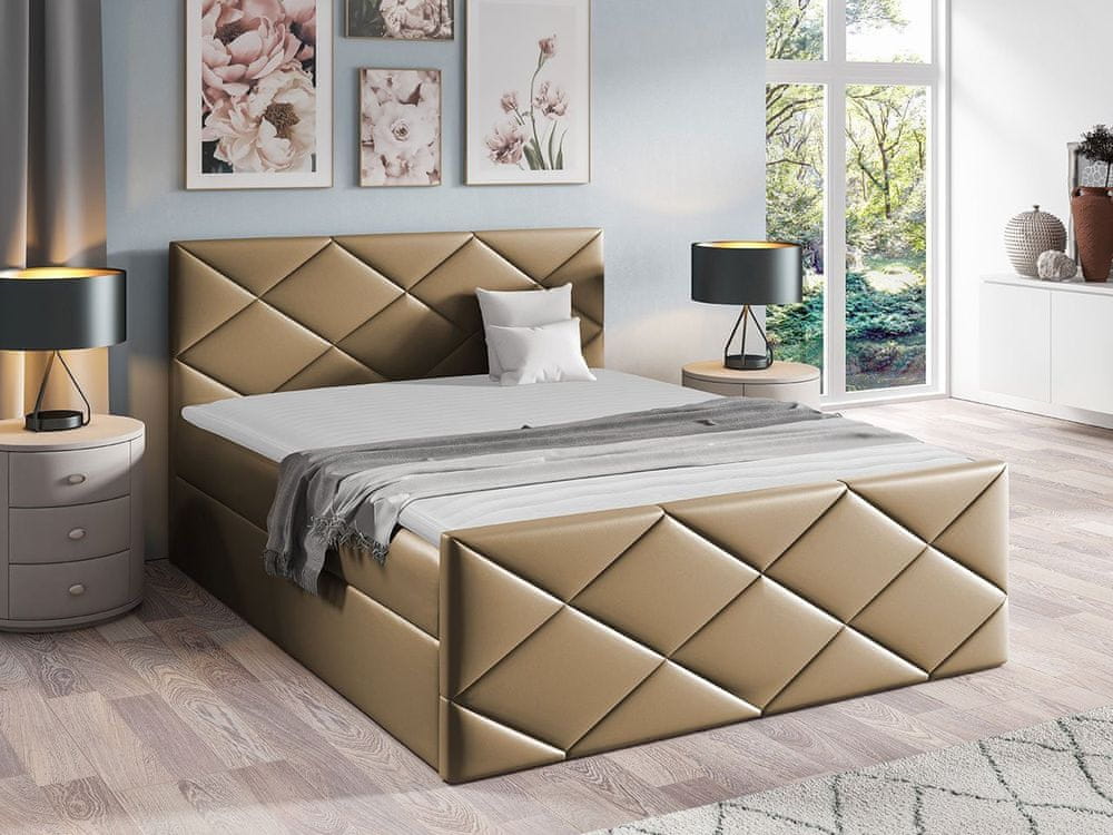Veneti Kontinentálna manželská posteľ 140x200 MATIA - hnedá ekokoža + topper ZDARMA