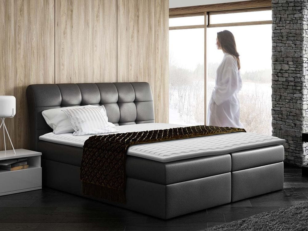 Veneti Hotelová jednolôžková posteľ 120x200 LUPE - čierna eko koža + topper ZDARMA