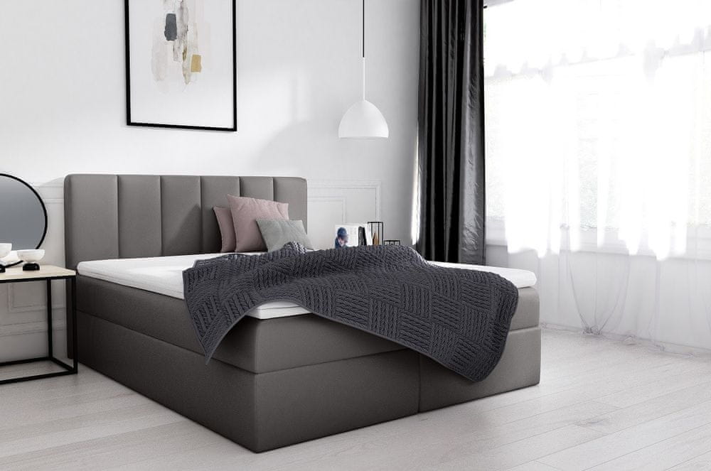 Veneti Extravagantná čalúnená posteľ Sven s úložným priestorom šedá eko koža 140 x 200 + topper