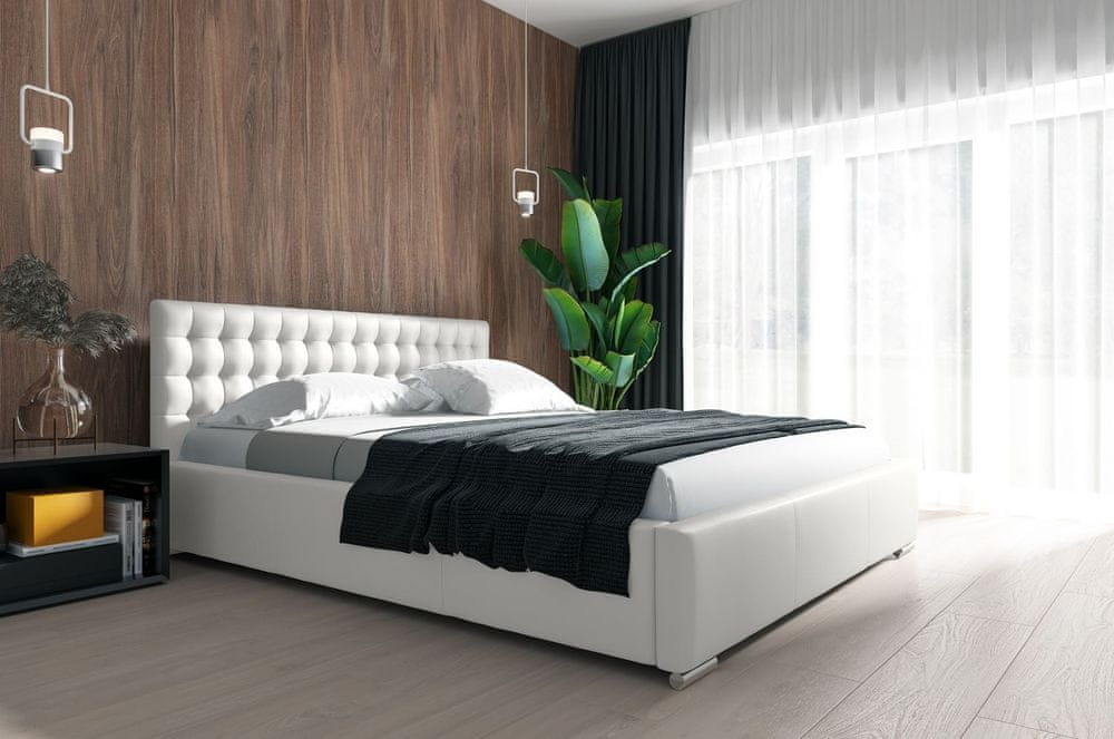 Veneti Dizajnová posteľ s úložným priestorom 200x200 NATAL - biela eko koža