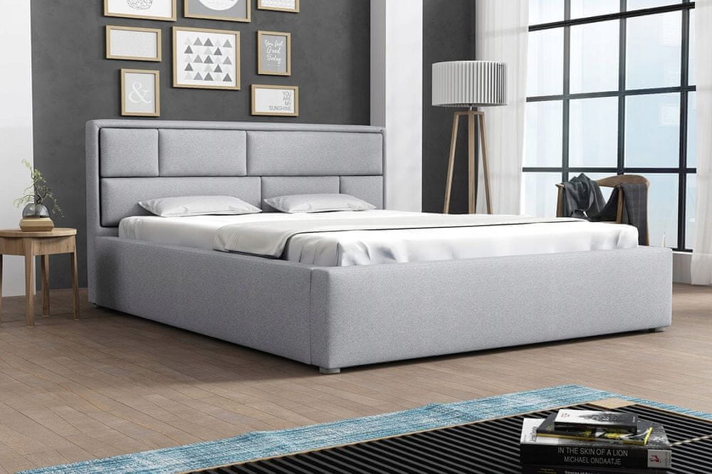 Veneti Manželská posteľ s úložným priestorom a roštom 140x200 IVENDORF 2 - svetlá šedá