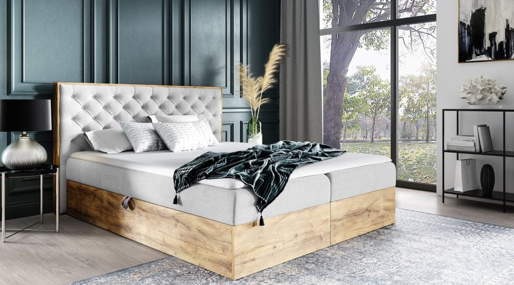 Veneti Boxspringová posteľ CHANTELLE 3 - 140x200, svetlo šedá + topper ZDARMA