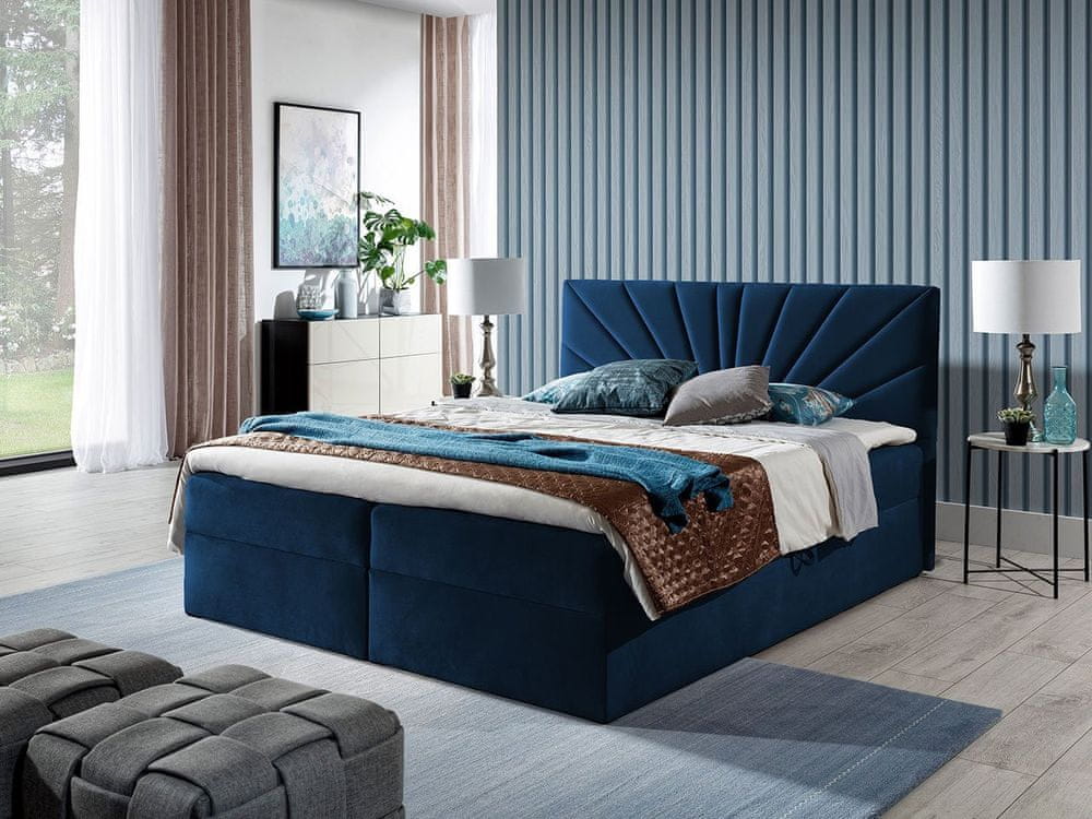 Veneti Boxspringová manželská posteľ 140x200 TOMASA 4 - modrá + topper ZDARMA