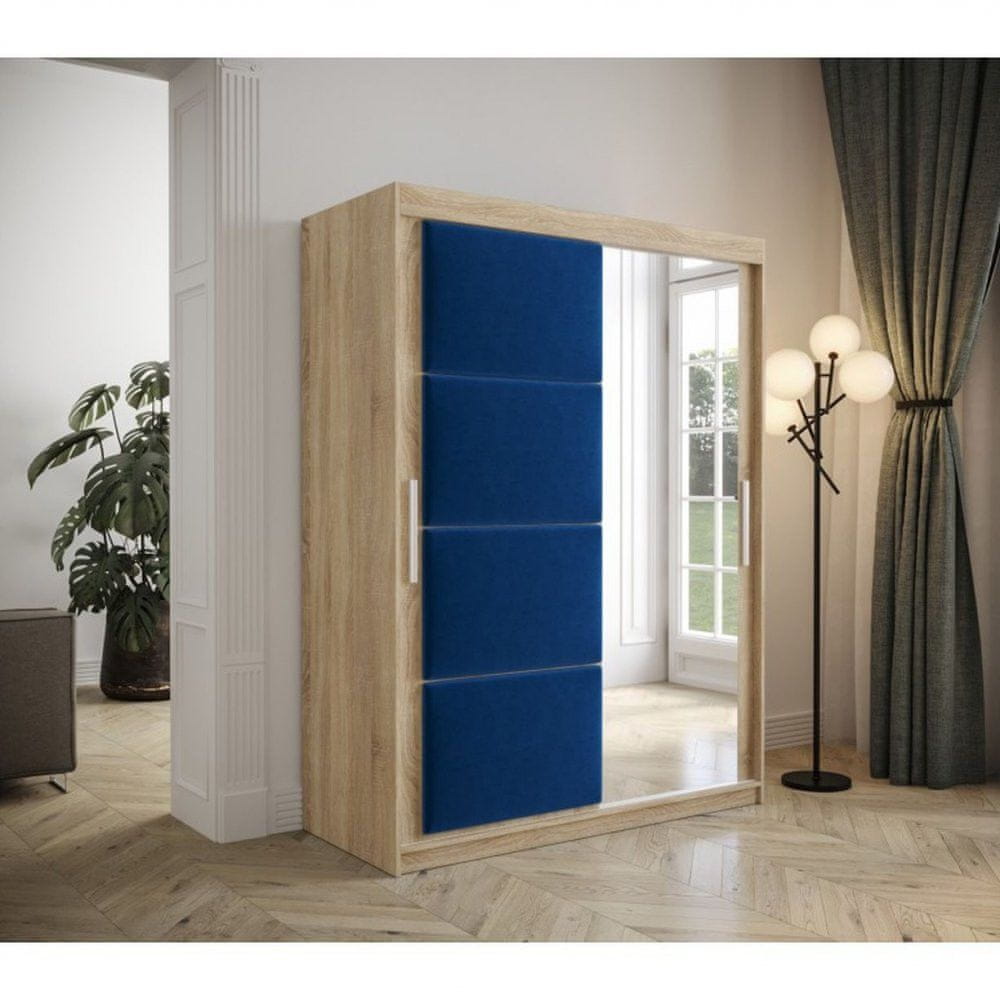 Veneti Šatníková skriňa s posuvnými dverami 150 cm TALIA - dub sonoma / modrá