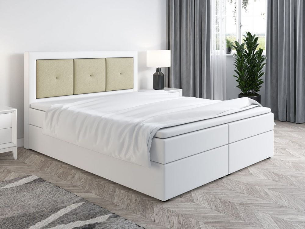 Veneti Boxspringová posteľ LILLIANA 4 - 180x200, biela eko koža / béžová