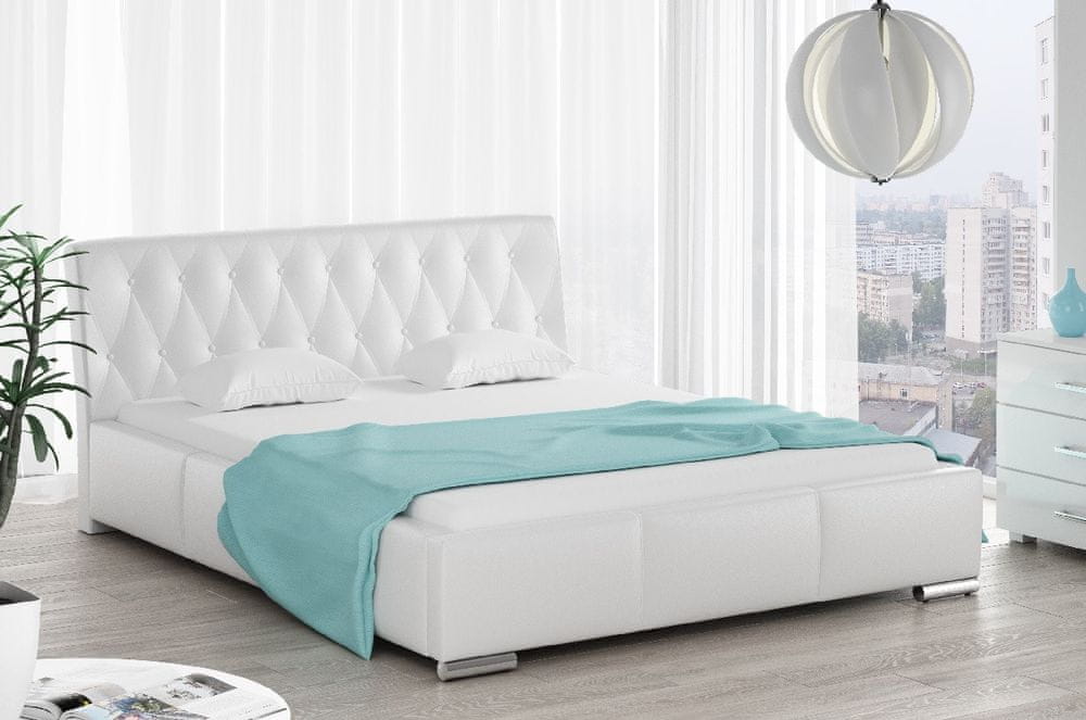 Veneti Čalúnená posteľ Romana s vysokým čelom a úložným priestorom biela eko koža 200x200