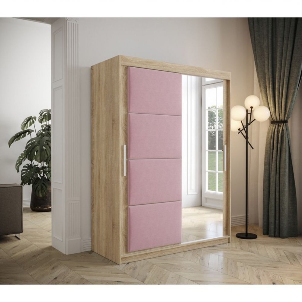 Veneti Šatníková skriňa s posuvnými dverami 150 cm TALIA - dub sonoma / ružová