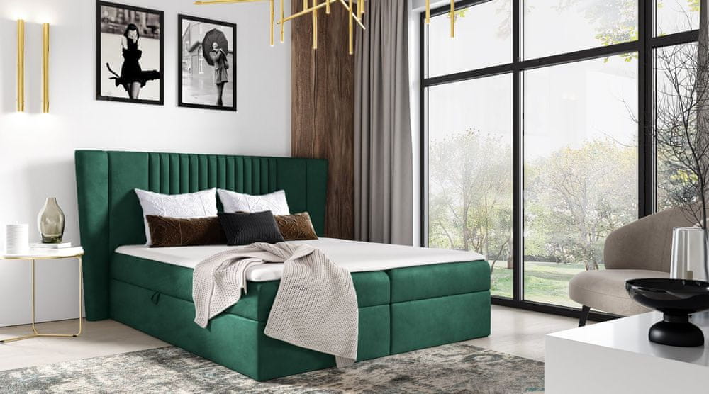 Veneti Čalúnená posteľ ZOJA - 160x200, tmavo zelená + topper ZDARMA