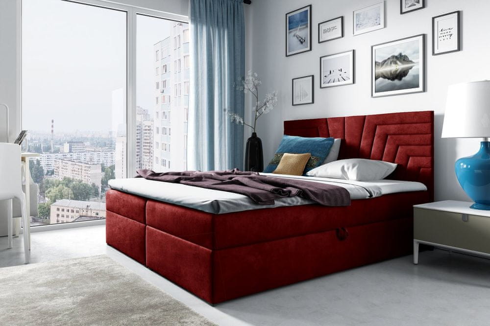 Veneti Čalúnená posteľ s prešívaným čelom SUSANA 200x200, červená + topper ZDARMA