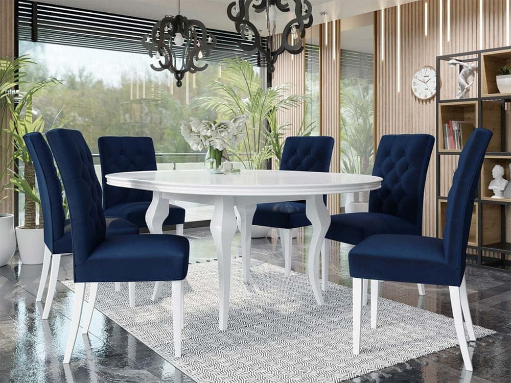 Veneti Rozkladací jedálenský stôl 120 cm so 6 stoličkami KRAM 1 - biely / modrý