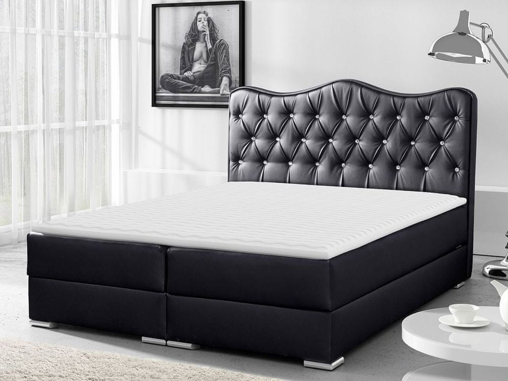 Veneti Kontinentálna manželská posteľ 140x200 TEJANA - čierna eko koža + topper ZDARMA