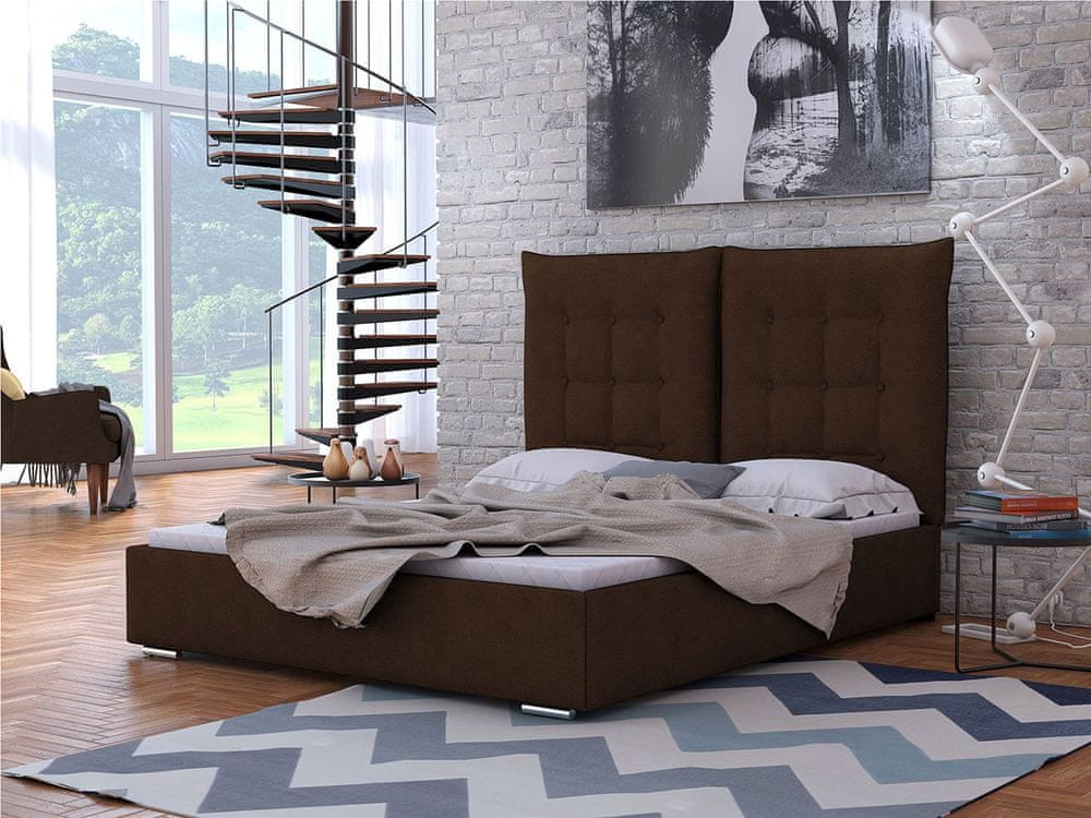 Veneti Čalúnená posteľ s vysokým sklápacím čelom 140x200 DASSOW - hnedá