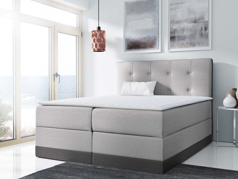 Veneti Boxspringová manželská posteľ 160x200 SANDIA - šedá + topper ZDARMA