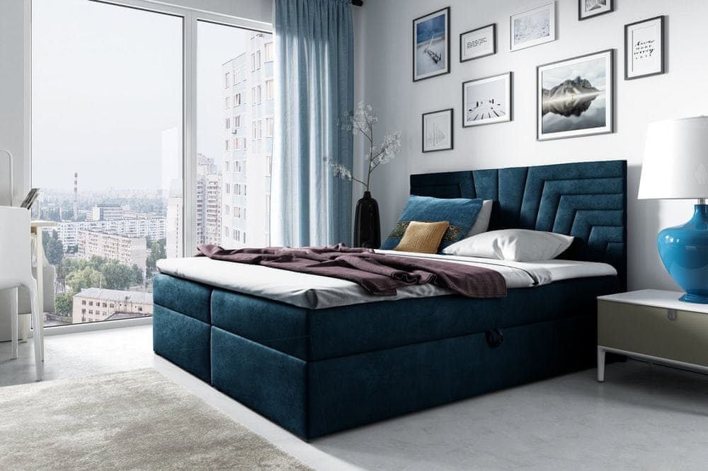 Veneti Čalúnená posteľ s prešívaným čelom SUSANA 180x200, modrá + topper ZDARMA