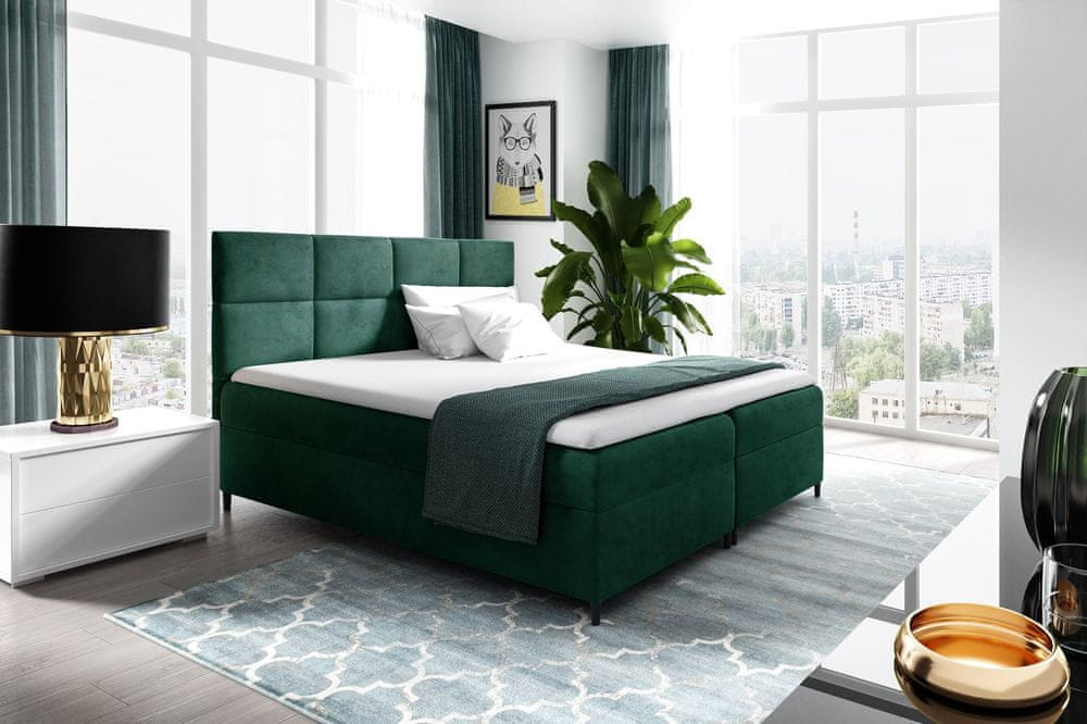 Veneti Boxspringová posteľ s úložným priestorom BRIGITA - 200x200, zelená + topper ZDARMA