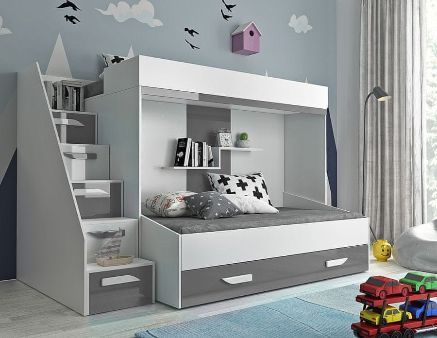 Veneti Detská poschodová posteľ s úložným priestorom Derry - biela/šedá