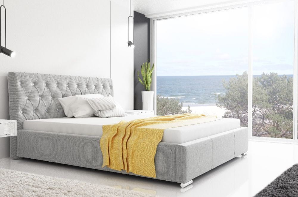 Veneti Dizajnová posteľ Adelaide s vysokým čelom a úložným priestorom svetlo šedá 160 x 200