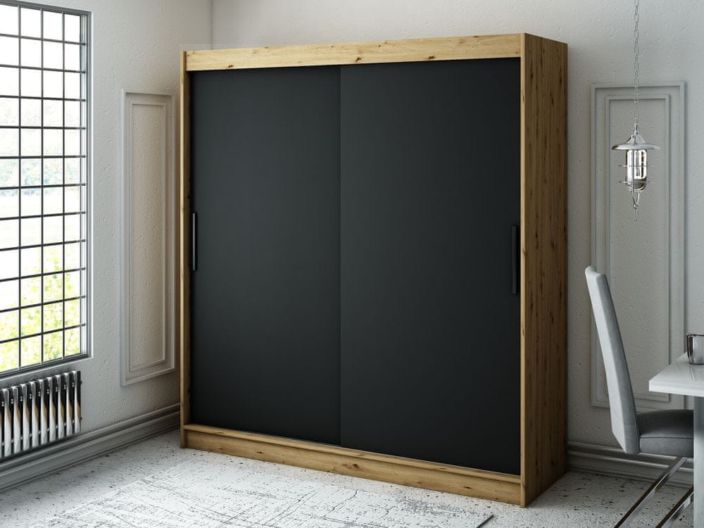 Veneti Šatníková skriňa s posuvnými dverami LURDES 1 - šírka 200 cm, dub artisan / čierna