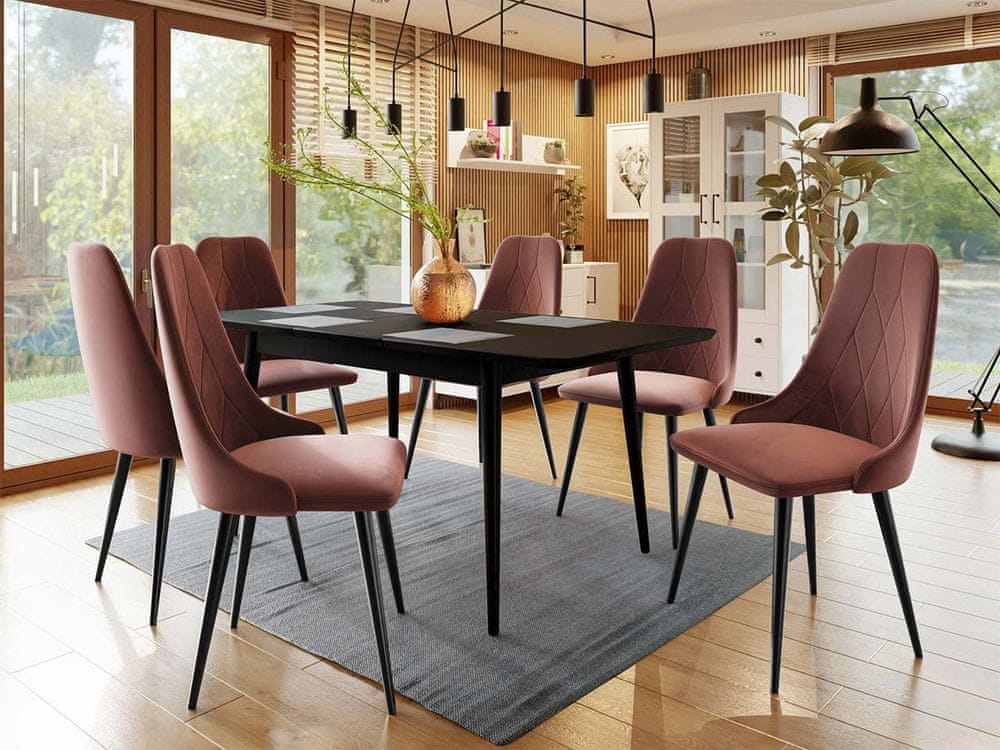 Veneti Rozkladací jedálenský stôl so stoličkami OLMIO 2 - čierny / ružový
