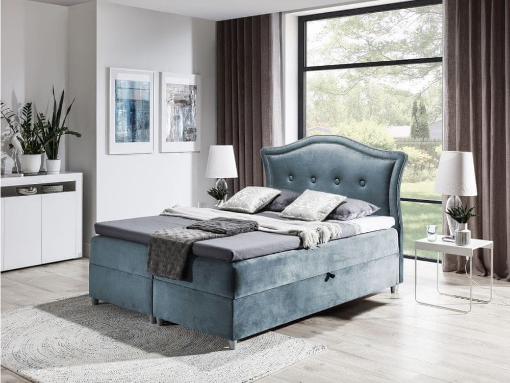 Veneti Elegantná rustikálna posteľ Bradley 200x200, šedomodrá