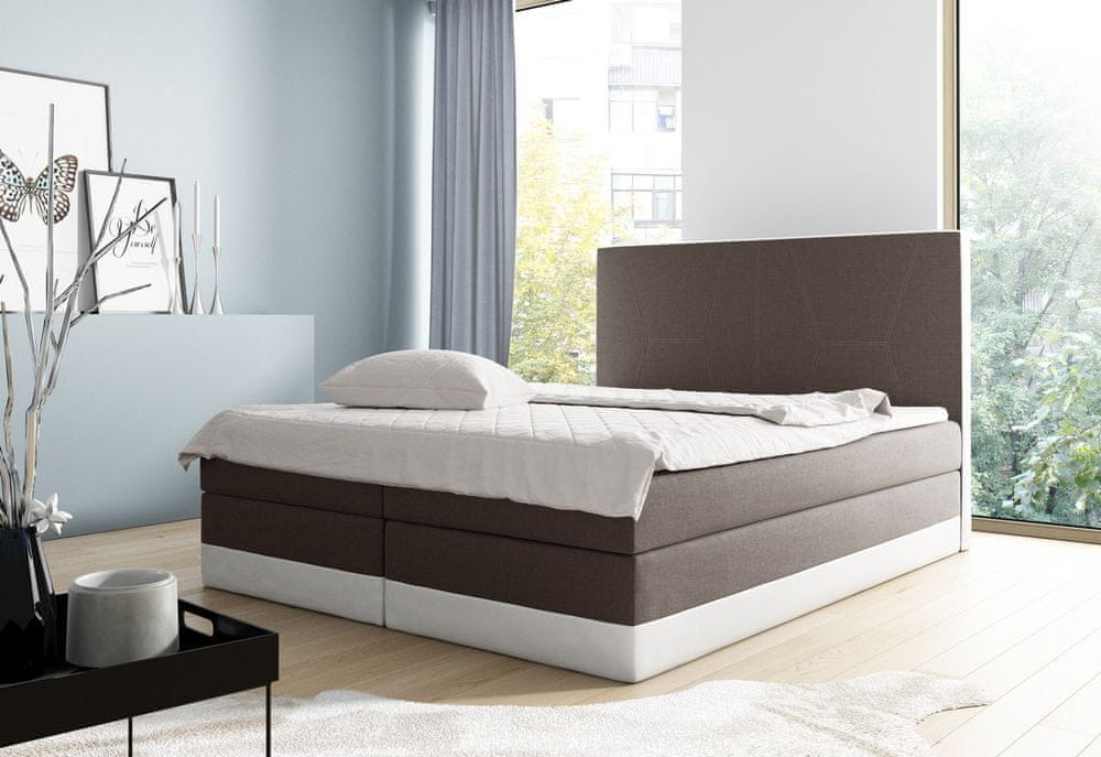 Veneti Boxspringová čalúnená posteľ Stefani hnedá, biela 160 + topper zdarma