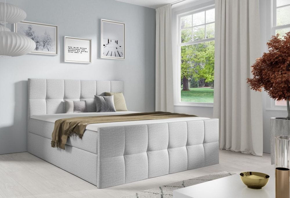 Veneti Manželská posteľ CHLOE - 180x200, svetlo šedá 1 + topper ZDARMA