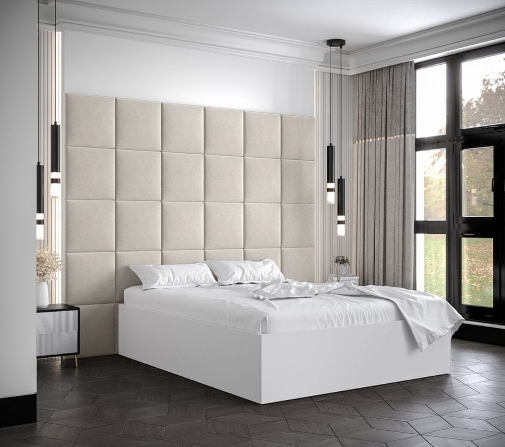 Veneti Manželská posteľ s čalúnenými panelmi MIA 3 - 140x200, biela, béžové panely