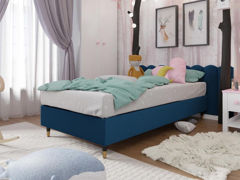 Veneti Jednolôžková čalúnená posteľ s matracom 90x200 NECHLIN 5 - modrá