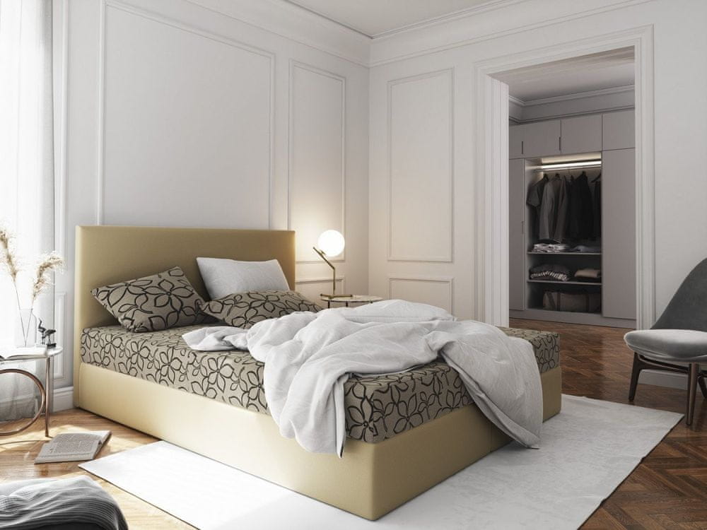 Veneti Manželská posteľ z ekokože s úložným priestorom 180x200 LUDMILA - béžová / krémová