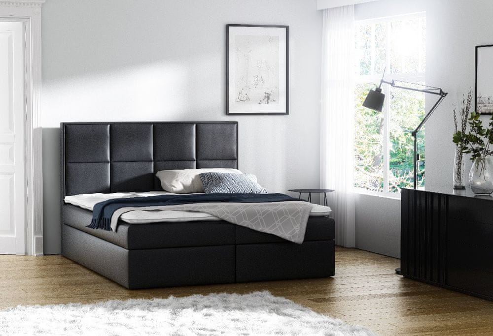 Veneti Čalúnená posteľ s úložným priestorom Sivio čierna eko koža 120 + TOPPER ZDARMA