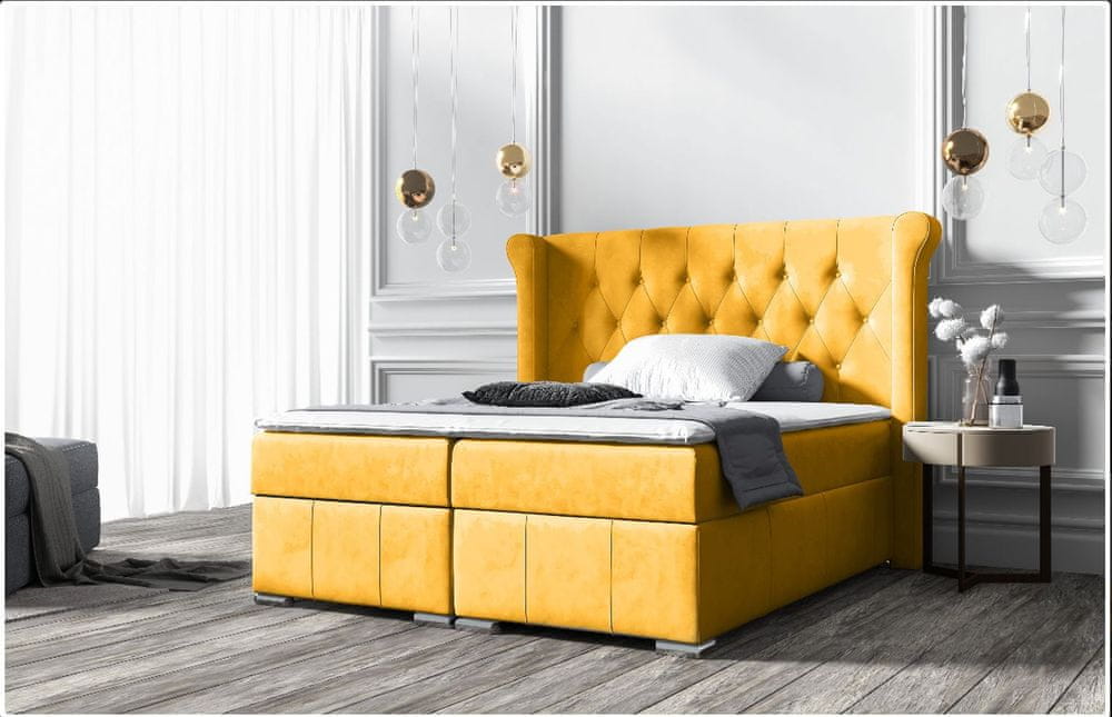 Veneti Elegantná čalúnená posteľ 180x200 MAXIMO - žltá + topper ZDARMA