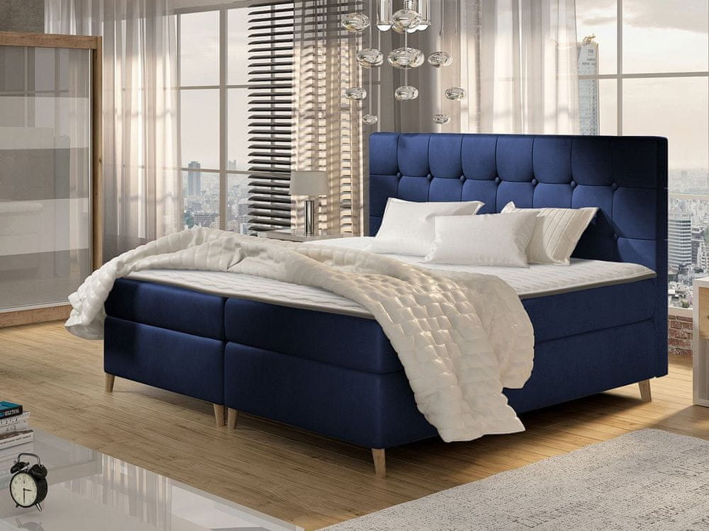 Veneti Boxspringová dvojlôžková posteľ 180x200 SERAFIN - modrá + topper ZDARMA