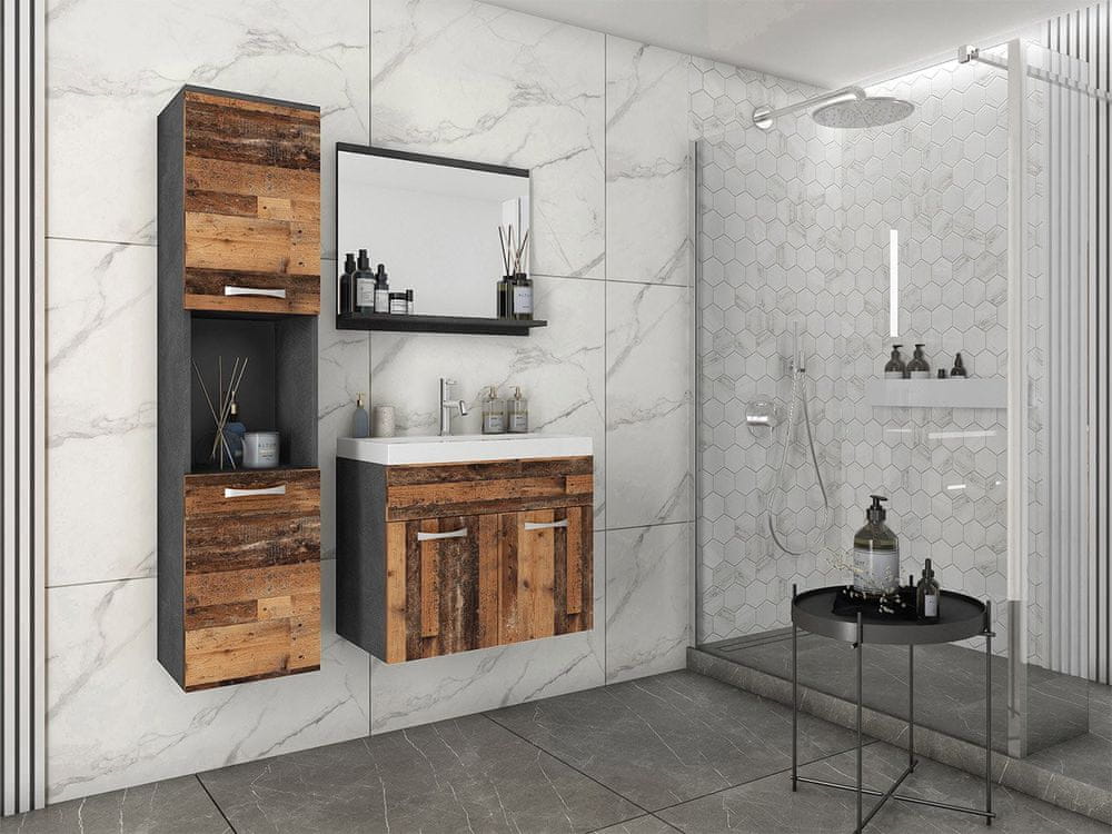 Veneti Kúpeľňová zostava s umývadlom ZORAIDA - matera / old style + sifón a batéria Economico ZDARMA