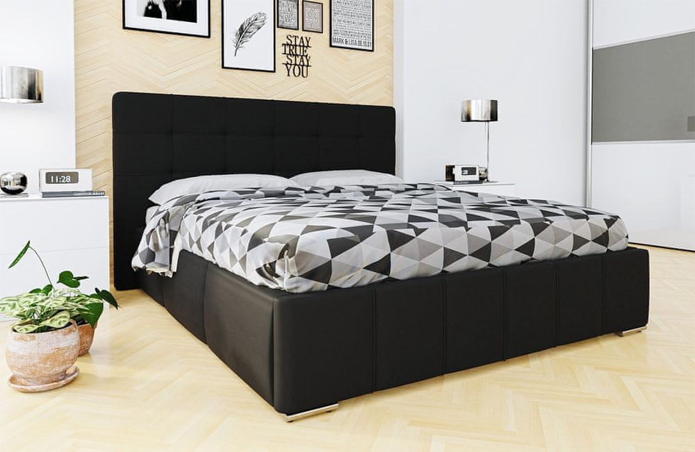 Veneti Manželská posteľ s úložným priestorom a roštom 140x200 MELDORF - čierna eko koža