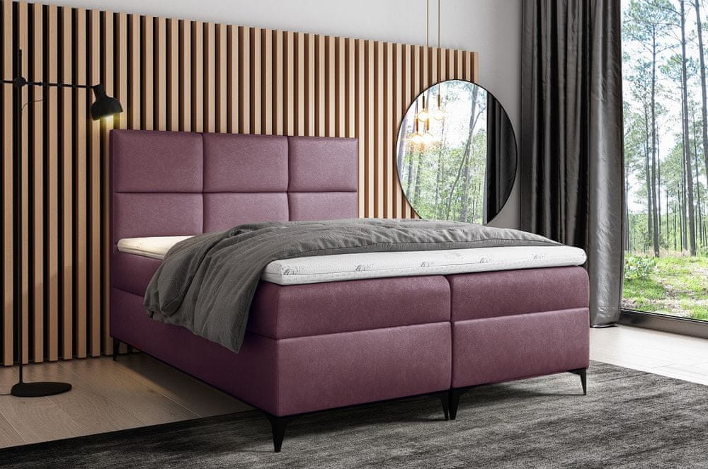 Veneti Dizajnová čalúnená posteľ Fiza s úložným priestororm fialová 200 x 200 + topper zdarma