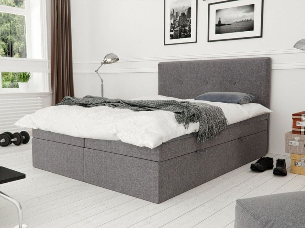 Veneti Čalúnená posteľ s úložným priestorom 200x200 LAKOTA - sivá