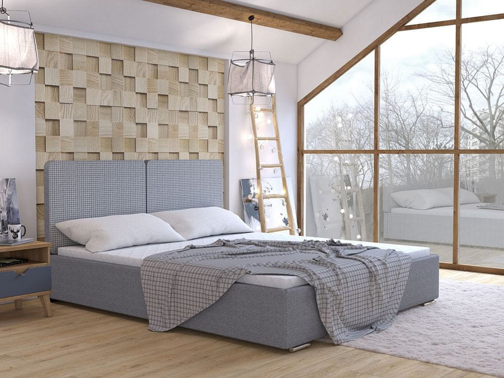 Veneti Čalúnená manželská posteľ s úložným priestorom 140x200 WILSTER - šedá / modrá