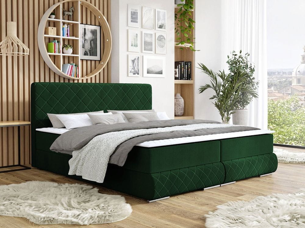 Veneti Manželská kontinentálna posteľ 140x200 VELEN - zelená + topper ZDARMA