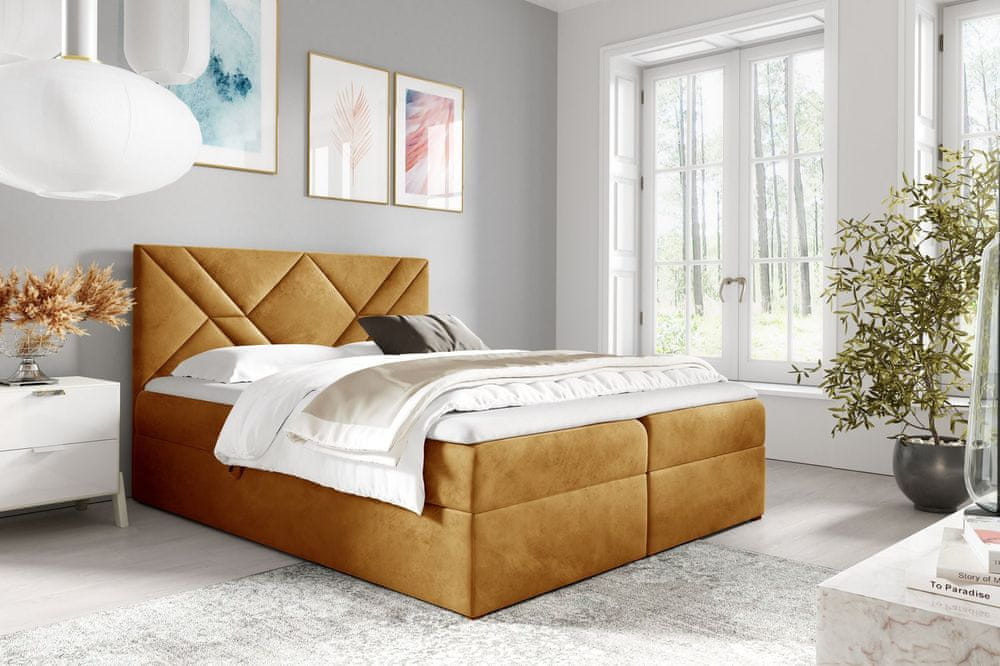 Veneti Boxspringová posteľ ASKOT - 160x200, žltá + topper ZDARMA