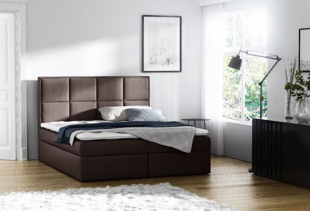 Veneti Čalúnená posteľ s úložným priestorom Sivio hnedá eko koža 140 + TOPPER ZDARMA