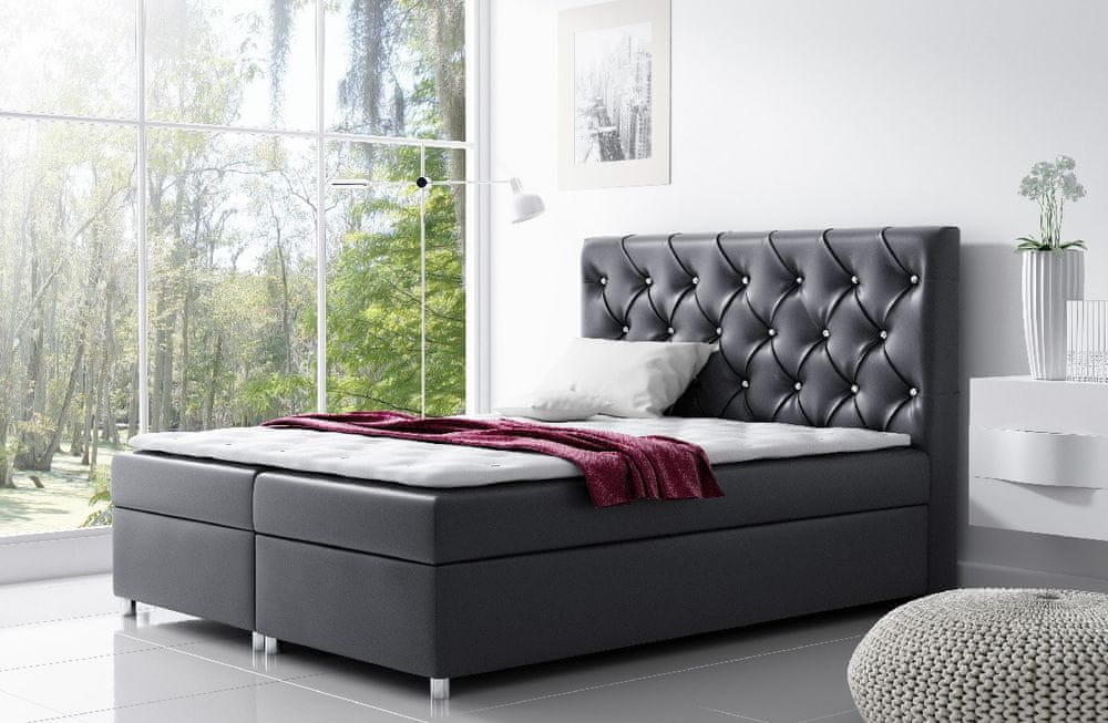 Veneti Čalúnená posteľ s úložným priestorom Vivien čierna eko koža 160 + topper zdarma