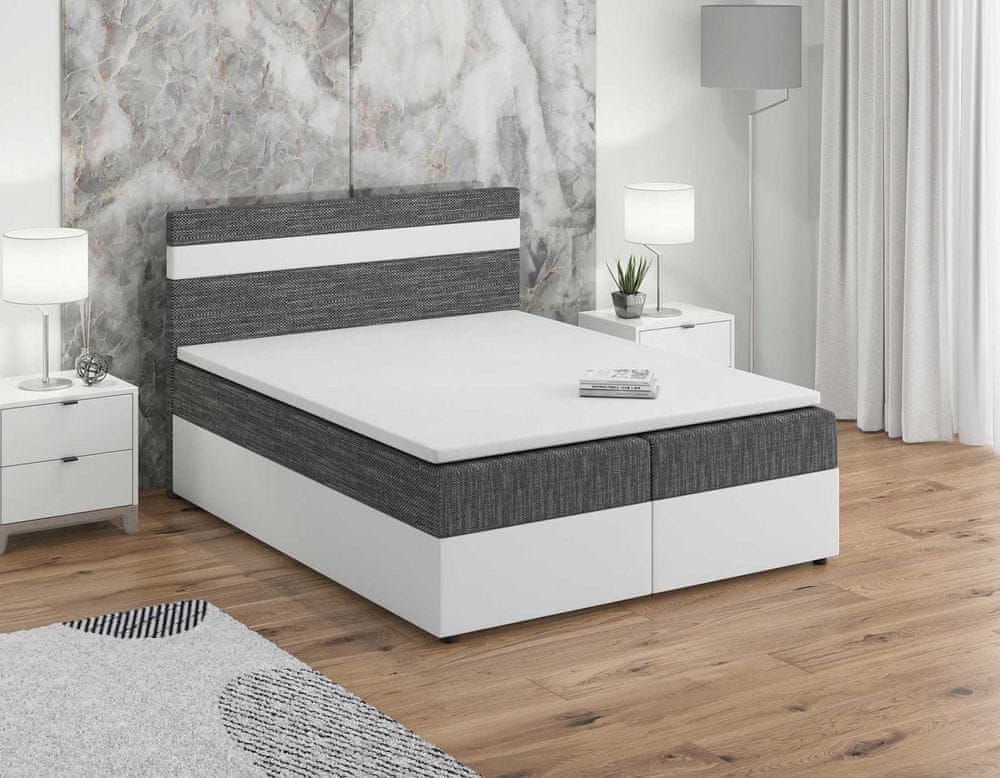Veneti Boxspringová posteľ 160x200 SISI, šedá + biela eko koža