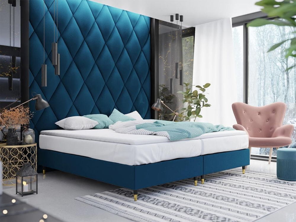 Veneti Manželská čalúnená posteľ s matracom 140x200 NECHLIN 5 - modrá