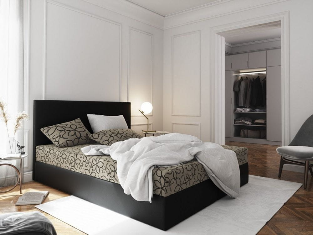 Veneti Manželská posteľ z ekokože s úložným priestorom 140x200 LUDMILA - čierna / krémová