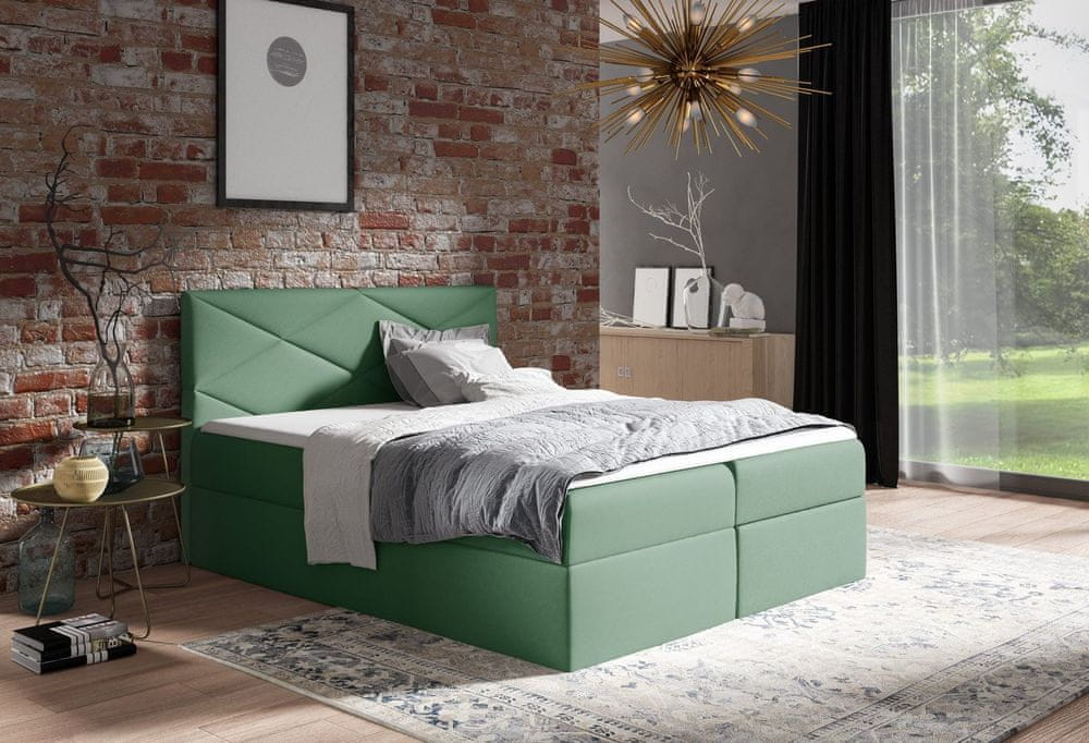 Veneti Čalúnená posteľ ZOE - 120x200, zelená + topper ZDARMA