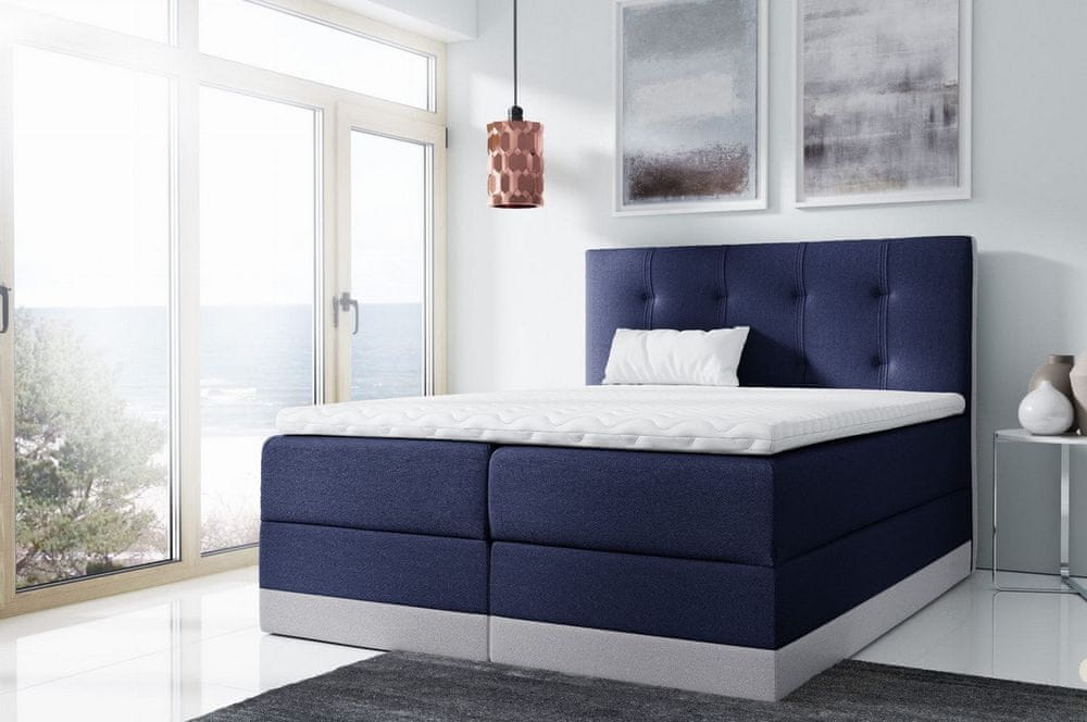 Veneti Jednoduchá čalúnená posteľ Tory 160x200, modrá + TOPPER