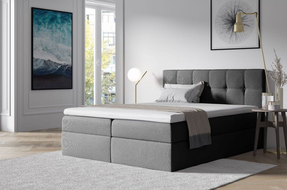 Veneti Čalúnená posteľ s úložným priestorom 200x200 RECIVIO - sivá + topper ZDARMA