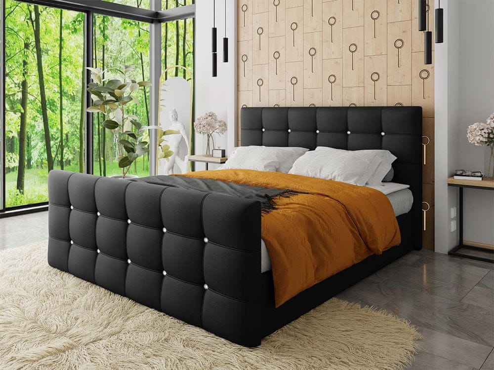 Veneti Americká manželská posteľ 180x200 TORNIO - čierna ekokoža + topper ZDARMA
